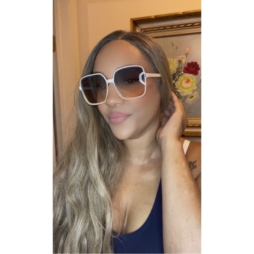 Square Oversized Sunglasses for Women Fashion Shades Gradient Stylish White Blue